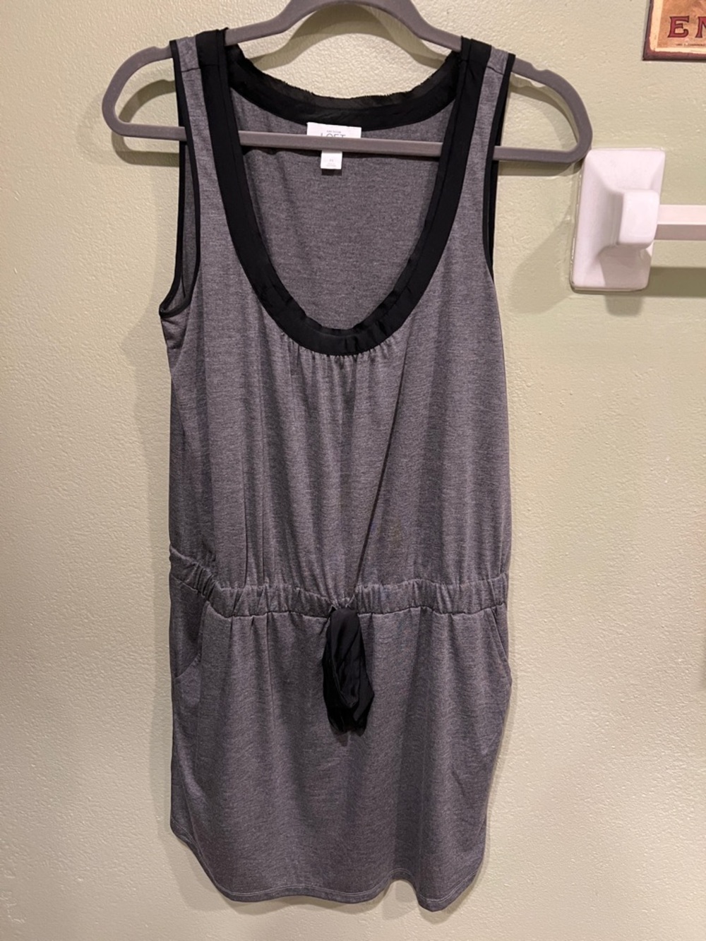 LOFT Grey Sundress with Black Neck and Waist Trim